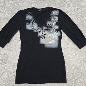 Southpole Top Womens XL Black 3/4 Sleeve V-Neck Stretch Hip Hop Emo Y2K